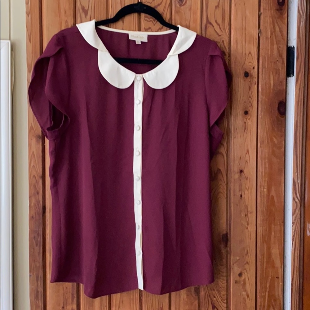 Mod Cloth Burgandy Blouse w/ Sweet Details. XL